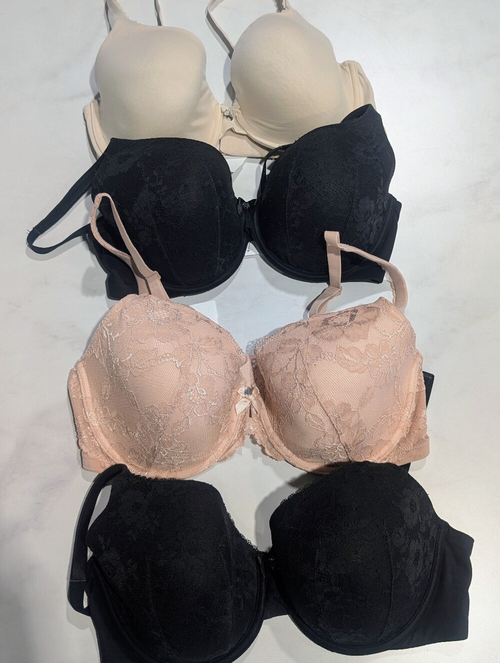 Victoria's Secret Lace Bras in Black, Nude, and Blush